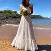 Bohemian White Lace Dress Boho Beach Chic Kobiety Maxi Kobiet A Plus Size Lato Długie Nosić Duże Rozmiary Skumne