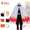 Anime Train Mugen Rengoku Kyojuro Cosplay Costume Kimetsu No Yaiba Demon Slayer Adult Kids Wig Katana Sward Cosplay Outfit Y0903