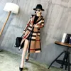 Kvinnorsullblandningar 2021 Mode Plaid Trench Coat Leisure Lapel Double-breasted All-Women's Waist Print