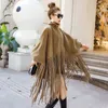 Spring Autumn Black Jacket Women Loose Tassels Turtleneck Long Sleeve Cape Coat Fashion Plus Size Ponchos 211029