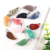 Natural Crystal Rose Quartz Tigers Eye Stone Angel Charms Wings shape Pendant For Diy Earrings Necklace Jewelry Making 30*15mm