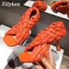 Eilyken Sexy Thin High Heels Fashion Ladies Gladiator Sandals Weave Open Toe Slip On Rome Slides Women Dress Shoes taille efeoiqwutqtg