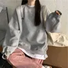 Höst vinter tjej koreanska versionen överdimensionerade hoodies street style brev broderi sweatshirt fleece tjocka pullover toppar femmes 211104