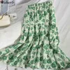 Floral Print Long Pleated Skirt Women Fashion Spring Summer All Match Korean Casual High Waist Female 210519