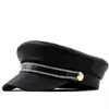 Boinas para niña, gorras militares de cuero PU, sombreros marineros para primavera y otoño para mujer, gorra plana negra y gris, gorra de capitán, sombrero cadete de viaje