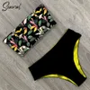 Sexy Low Hight Bikini Set Maillots de bain Femmes Bandeau Femme Imprimer Floral Strappy Maillot de bain Maillot de bain Beach Wear Biquini 210407