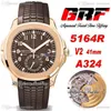 GRF V2 وقت السفر 5164R GMT PP324CS A3234 MENS ANTERATION WATCH ROSE GOLD BROWN DIAL DIAR NUMP