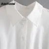 Casual Blouse Bianco Blusa Donne Abbigliamento da ufficio Turn Down Collar Shirt Solid Lantern Lanterna Lanterna Manica lunga Chic Tops BlusAS 210413