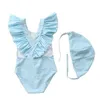 여름 아이 소녀 수영복 도트 격자 무늬 수영복 모자 아이들 귀여운 스타일의 옷 E300 210610