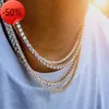 Iced Out Tennis Chain Real Zirconia Stones Silver Single Row Men Women 3mm 4mm 5mm Diamonds Necklace Jewelry Gift for Theme Party9077523