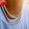 Iced Out Tennis Chain Real Zirconia Stones Silver Single Row Men Women 3mm 4mm 5mm Diamonds Necklace Jewelry Gift for Theme Party6240984