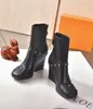 Kvinnor större fotled långa stövlar mode spets upp plattform läder martin boot topp designer damer brev tryck vinter overknee booties skor 189