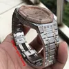 Top qualité 42MM diamants complets Hip Hop montre-bracelet Ice Diamond montre deux tons argent rose or boîtier en acier inoxydable montre automatique288A