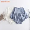 Beer leider peuter baby lente casual rompertjes schattige baby contrast kleur bodysuits geboren meisjes bowtie kleding 0-2 jaar 210708