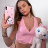 Bandage Halter Neck Cami Tops Female Vest V-Neck Sleeveless Backless Pink Cute Top Sexy Womens Clothing