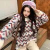 3Colors kvinna stickad tröja höst och vinter lös koreansk stil kvinnlig mohair plaidl tröja och pullovers kvinnor (c9948) 210423