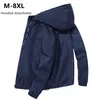 Jacka män plus storlek 6xl 7xl 8xl vår höst tunna windbreaker mens hooded bomber coat streetwear pojke dragkedja casual sportkläder 211214