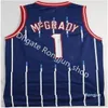 バスケットボールジャージレトロビンテージクラシックバスケットボールジャージHakeem Olajuwon 34 Clyde Drexler 22 Tracy 1 McGrady 13 Harden Jersey Red White Blue