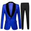 Royal Blue Dobby Bröllop Tuxedos Slim Fit Groom Wear Suits Custom Made Groomsmen Prom Party Dinner Dating Outfits Blazers (Jacka + Byxor) En-knapps riktig bild