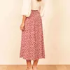 Mode vintage kjol blomma polka dot print hög midja stretch split långa a-line kjolar för kvinnor strand maxi kjol 210514