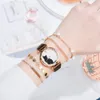 5 stücke Set Uhren Für Frauen 2020 Mode Magnet Katze Muster Rosa Uhr Frauen Quarz Armbanduhr Damen Armband Uhr Drop186C