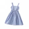 Zomer meisjes gestreepte A-lijn jurk voor kinderen mooie knop preppy school sundress causale kleding 210529