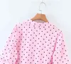 Fashion Spring Casual Chic Dot Print Blusar Lovely Pink Doll Collar T-shirts Toppar Single-breasted Långärmad Ladies Blouse 210508
