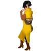 Tout jaune dos évider à la mode Chic femme robe été Cool fille Streetwear Vintage décontracté Midi robes en gros 210525