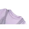 Lila Eleganta Tees Toppar Kvinnor Plaid Straple Vest Bandage Spliced ​​Snygg Koreansk Vintage Spring Långärmad Ins T-shirt OL 210515