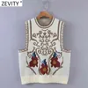 Kobiety Vintage Totem Kwiat Wzór Kamizelka Bez Rękawów Kamizelka Retro Retro Styl Patchwork Dorywczo Jacquard Waistcoat S617 210416