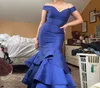 Superbe robe de bal de couleur bleue, épaules dénudées, sirène, tenue de soirée en Satin, sur mesure, grande taille disponible