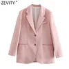 Mujeres dulce color caramelo ajuste blazer abrigo oficina dama manga larga solo pecho femenino ropa exterior chic tops ct686 210420