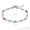 Aurosaco - Flerfärgat födelsedagsstenarmband, graverad namnarmring, diamantfärg, personligt namn, babyfötter, födelsedagspresent