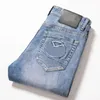 Storlek 28-38 mens sommar jeans streetwear hip hop ljusblå hål rippad stretch tide designer denim skinny byxor för män