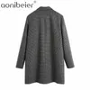 Women Plaid Coat Office Double Breasted Clothing Vintage Long Sleeve Pockets Female Outerwear Chic Tops 210604