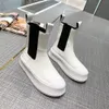 Stylishbox- 20210929003 40 weiß/schwarze Cowhigh-Slip-On-Stiefel aus echtem Leder mit Stretch-Knöchel, klassisches 4-cm-Plateau, ein Muss