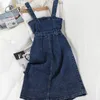 Sommar kvinnor jeans sundress total bälte blå singel breaded kvinnlig avslappnad denim klänning 210415