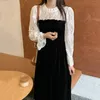 Vestido de fiesta de terciopelo de encaje para mujer, Vestidos elegantes en blanco y negro, batas elegantes coreanas de otoño, Vestidos largos de invierno 18648 210415