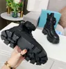 Designer Läder och Nylon Tyg Stövlar Kvinnor Ankle Booties Biker Australien Vinter sneakers Storlek US 4-10 med låda