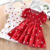 Girls Dress Summer Puff-Sleeve Ploka Dot Printed Sweet Princess Toddler Kids Clothes For 2-6Y 210611