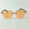 2021 Designer Sonnenbrille 3524023 XL Diamonds Schnittlinien natürliche schwarze Holzschlempel Gläser Größe 58-18-135mm312q