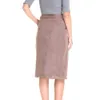 Clearance Women Winter Spring Skirt Split Jupe med midjebälte Kvinna Fall Fashion Brown Solid Färg Knee-Length Kjolar Kläder 210527