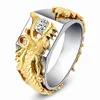 Moda Dragão Zircão Diamantes Gemstones Anéis para Homens Masculino Ouro Branco Prata Cor Jóias Bagueiro Cool Festa Acessórios