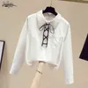 Escritório Senhoras Branco Blusa Mulheres Primavera Lace Up Camisa de Manga Longa Tops Algodão Plus Tamanho Blusas Casuais Blusas 13124 210508