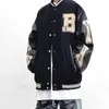 High street men's jacket spring autumn national fashion hip-hop woolen vintage baseball loose coat unisex 210909