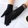 Sexy Summer Women UV Sunscreen Short Sun Pearl Flowers Gloves Thin Ice Silk Lace Touch Screen Viscose Driving Gloves