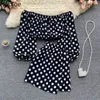 Neploe Sexy Fashion Suits Women Summer Sweet Polka Dot Slash Neck Crop Tops High Waist Skirt Elegant Two-piece Sets Female 210422