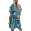 Flower Print Pregnant Dress Summer Womens Mother Lace Maternity Dresses Short Sleeve Nursing Pregnant Pajamas Flower Cozy Q0713