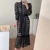 Streetwear Vintage Dentelle Crochet Fleurs Mince Sexy All Match Femme OL A-ligne Doux Robes Longues Vestidos 210525