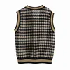 Våren kvinnor v nacke ärmlös houndstooth stickning tröja väst kvinnlig pullover casual lady lösa toppar sw1187 210430